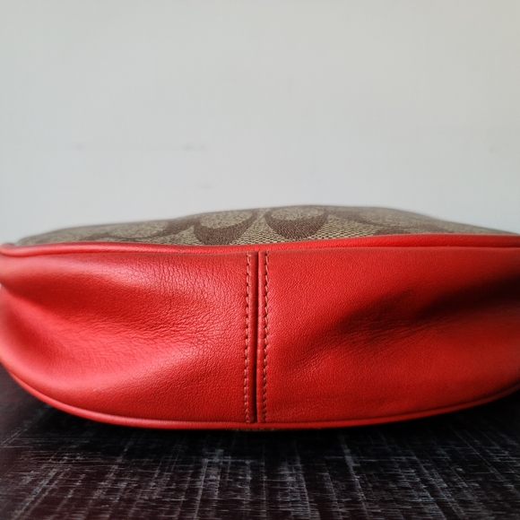 Coach Aria Signature Tan & Red Leather Shoulder Crossbody Bag #CR283 - Picture 8 of 11